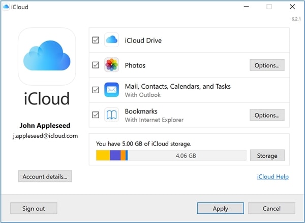 إعداد icloud على جهاز الكمبيوتر