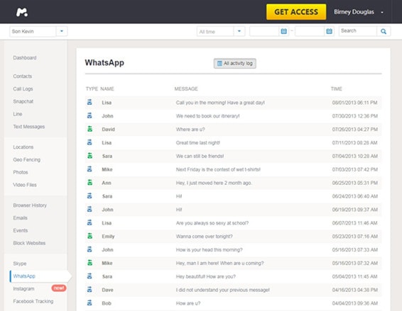 通过 mSpy 跟踪手机 - 按日期对 WhatsApp 消息进行排序