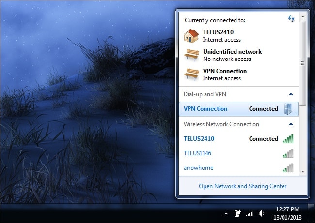 connetti VPN dalla barra delle applicazioni