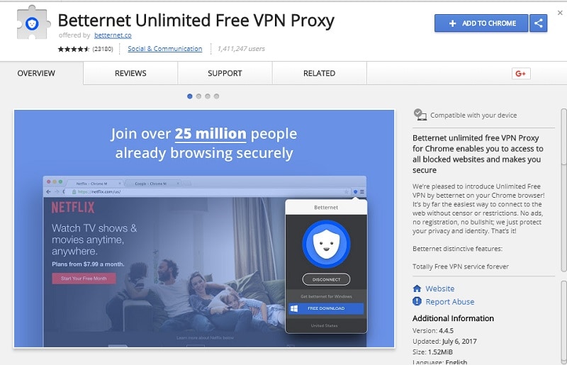 miglior VPN per Chrome - Betternet Unlimited