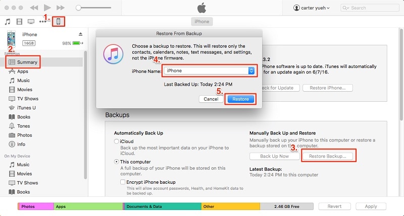 återställa iphone från itunes backup