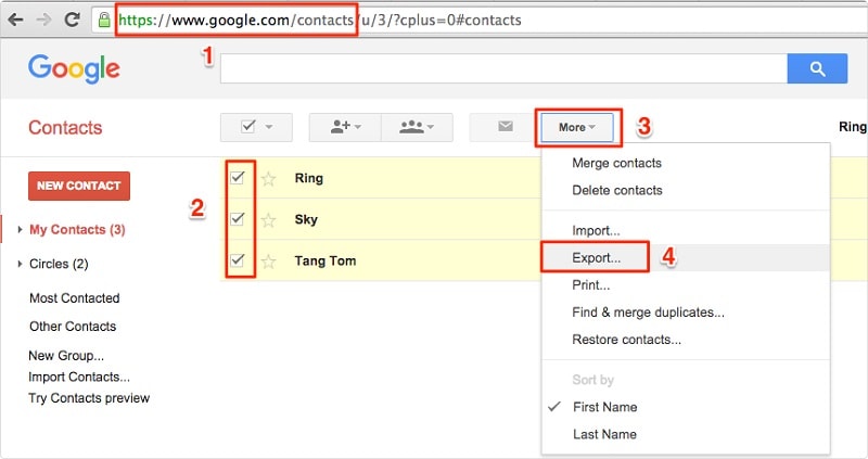 exportera kontakter från gmail