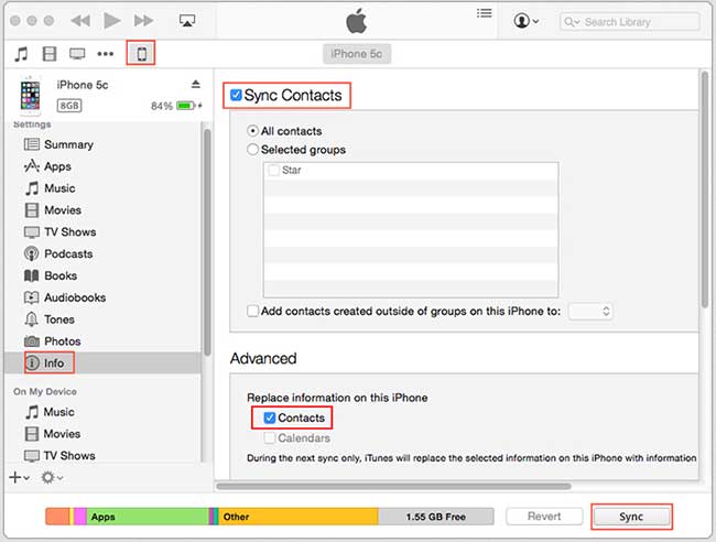 экспортировать контакты с iphone с помощью itunes