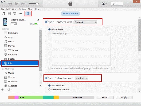 sincronizza i contatti di iPhone con Outlook usando iTunes