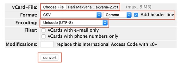將 vcard 聯繫人轉換為 excel csv 文件