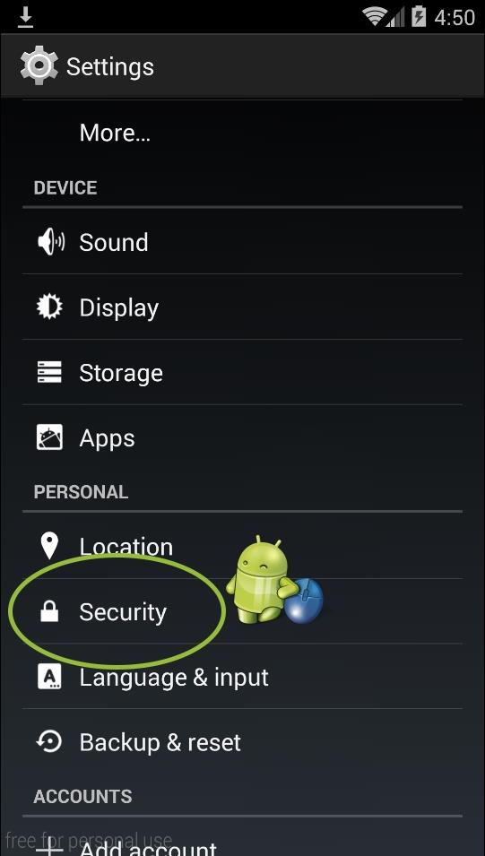 vai alle impostazioni di sicurezza di Android