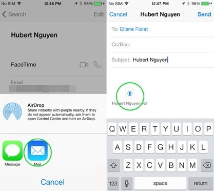 partager des contacts iphone par message