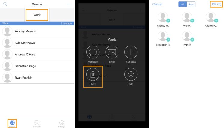 partager un groupe de contacts iphone via le gestionnaire de contacts