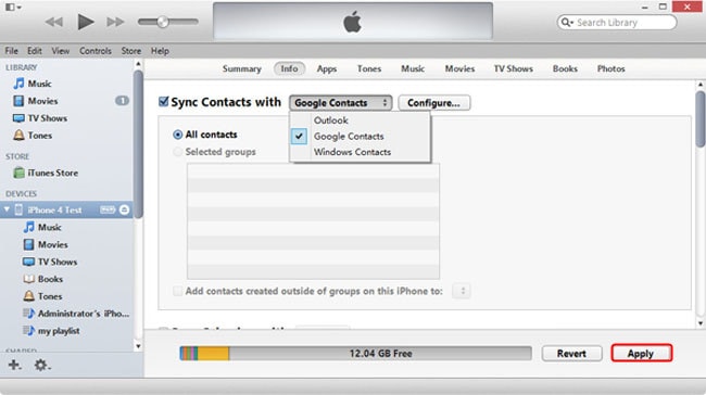 συγχρονίστε τις επαφές του iPhone με το iTunes στο gmail