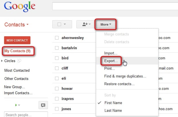 εξαγωγή επαφών iphone από το gmail