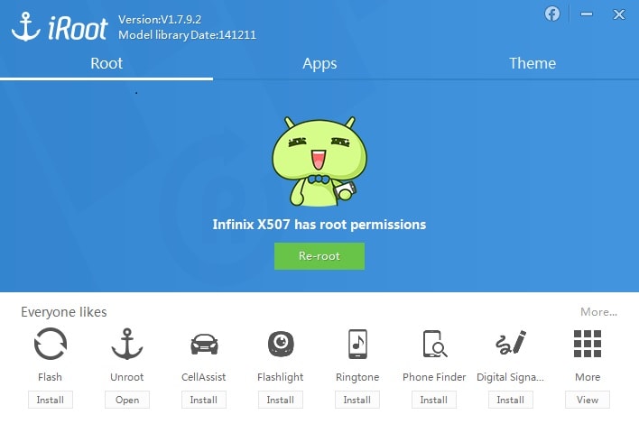Schermata principale di iRoot