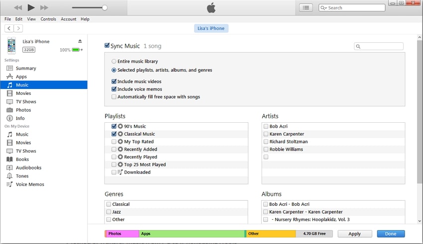 synchroniseer muziek met itunes