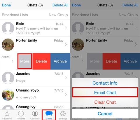 email για συνομιλίες whatapp στο iphone