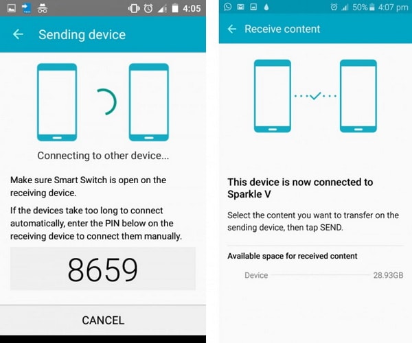 sluit de Samsung-telefoon en S20 aan met een usb-adapter