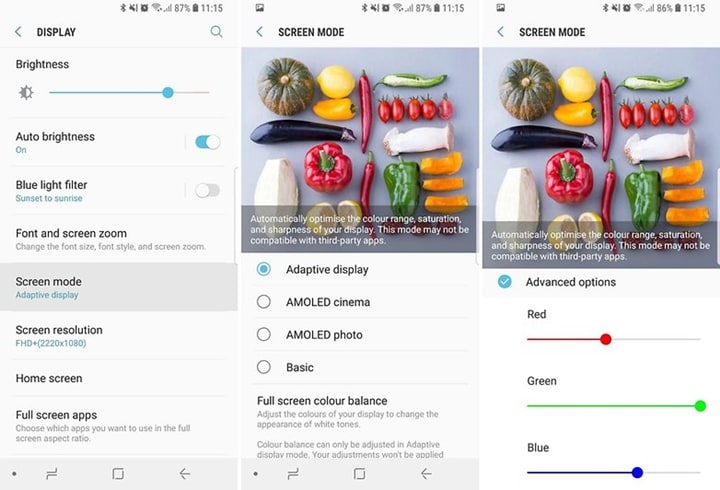 samsung s9 vinkkejä - mukauta näytön väritasapainoa