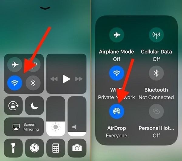 قم بتشغيل airdrop على iphone