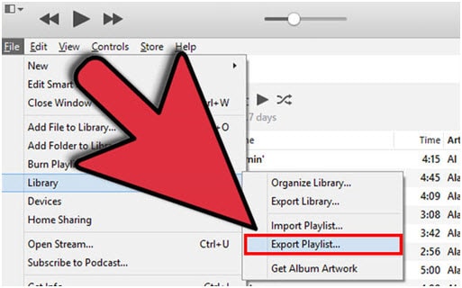 Exportieren Sie die iTunes-Wiedergabeliste mit Musikdateien über iTunes – Wählen Sie „Wiedergabeliste exportieren“.