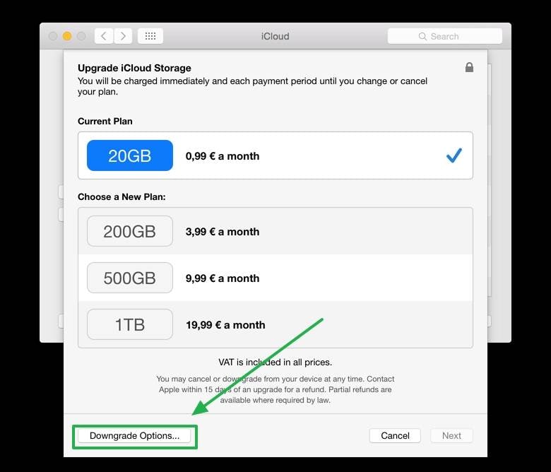 iCloud-Speicherverarbeitung abbrechen