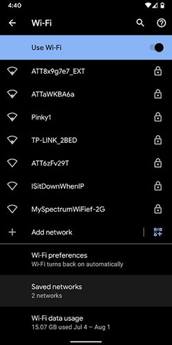 nézze meg a mentett wifit