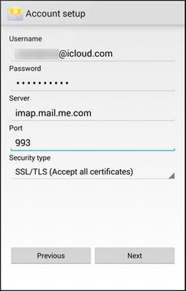 Ρύθμιση email icloud στο android