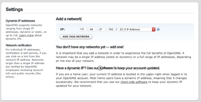 adicionar rede no opendns