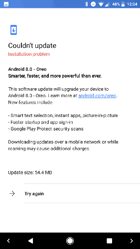 android oreo-oppdatering - installasjonsfeil