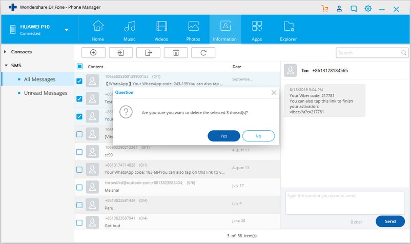 radera textmeddelanden för Android