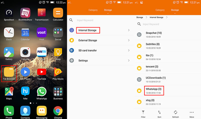 dossier WhatsApp dans la mémoire du téléphone