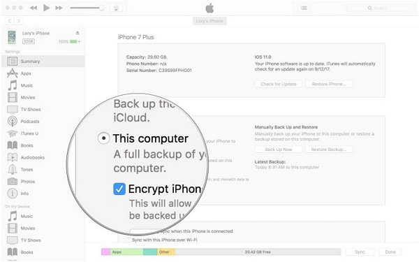 δημιουργία αντιγράφων ασφαλείας iphone στο itunes - κρυπτογράφηση αντιγράφων ασφαλείας iTunes