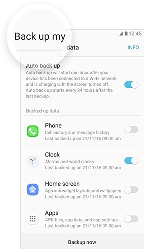 säkerhetskopiera samsung-appar - steg 1