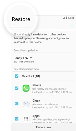 säkerhetskopiera samsung-appar - steg 2