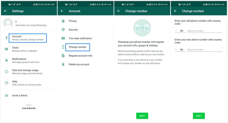 zadejte staré i nové číslo na WhatsApp