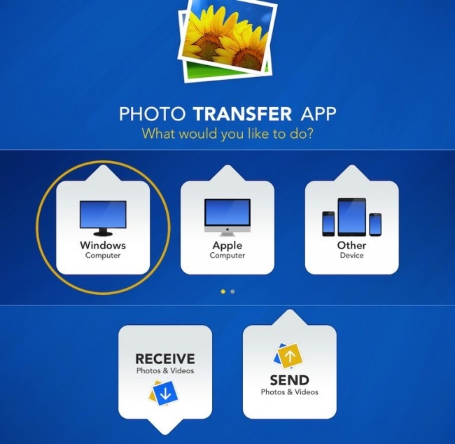 نقل الصور من iPad إلى جهاز الكمبيوتر باستخدام تطبيق Photo Transfer - اختر الهدف