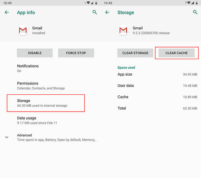 gmail无法正常工作android-清除存储中的缓存