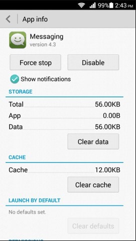 android nepřijímá texty vymažte mezipaměť