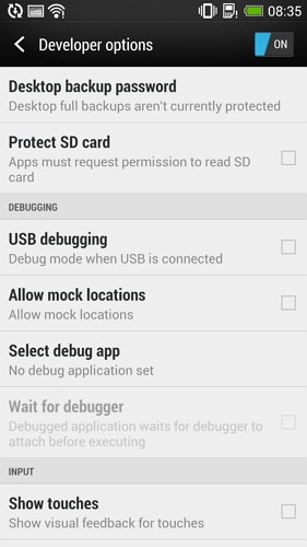在 htc 上启用 USB 调试第一步 - 步骤 3