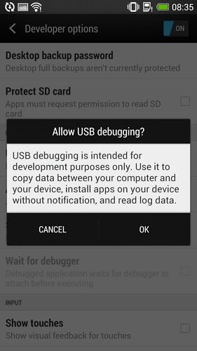 在 htc 上启用 USB 调试第一步 - 步骤 4