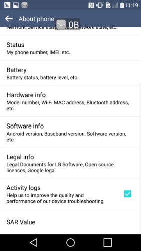 habilitar a depuração usb em lg - passo 1