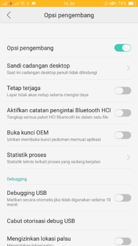 aktivera usb-felsökning på oppo - steg 1
