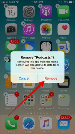 elimina le app su iPhone 8 dalla schermata principale