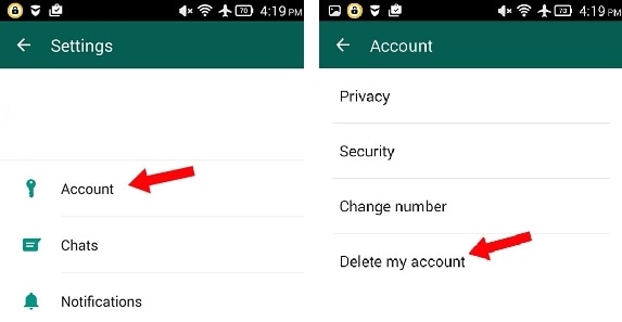 Po vytvoření zálohy smažte účet WhatsApp