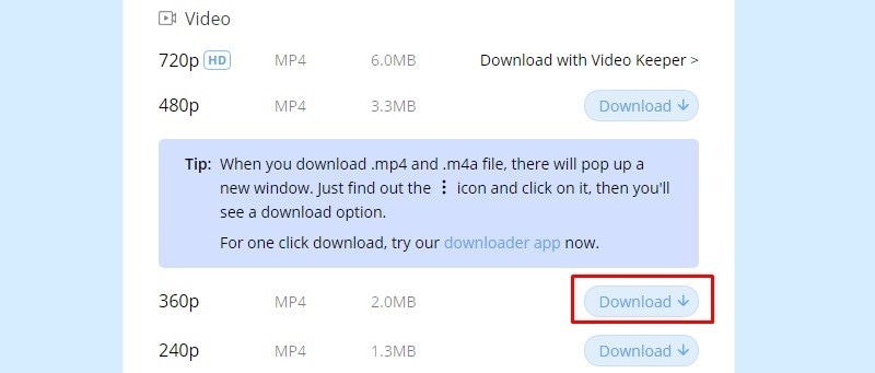 selecteer videokwaliteit downloaden