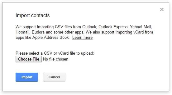 exporter des contacts depuis Android-appuyez sur le bouton Importer