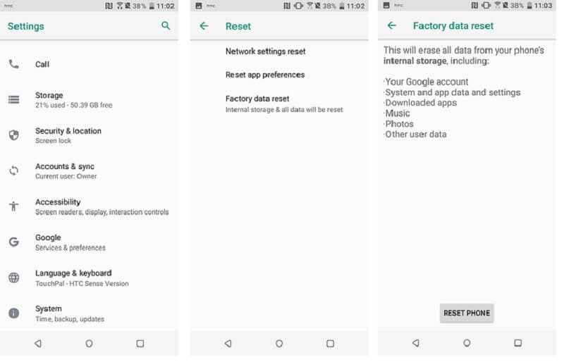 主页按钮不起作用android - 恢复出厂设置