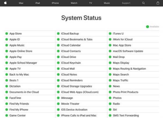 Ellenőrizze az iCloud szerver állapotát