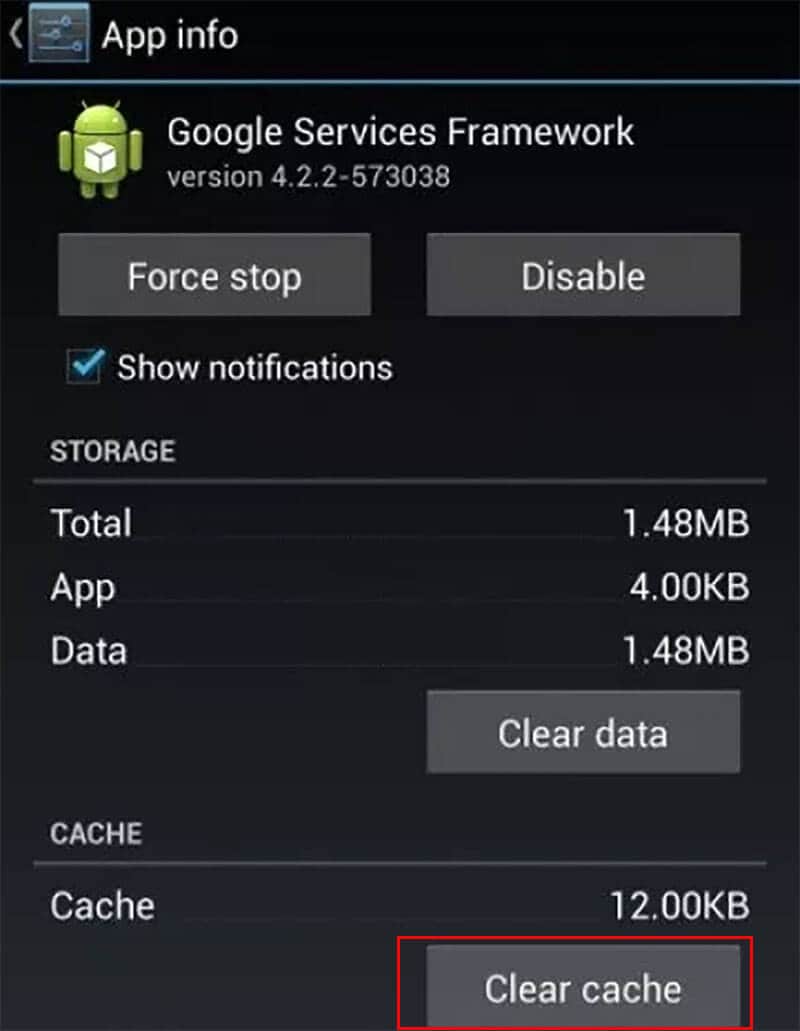 清除 Google 服务框架的缓存