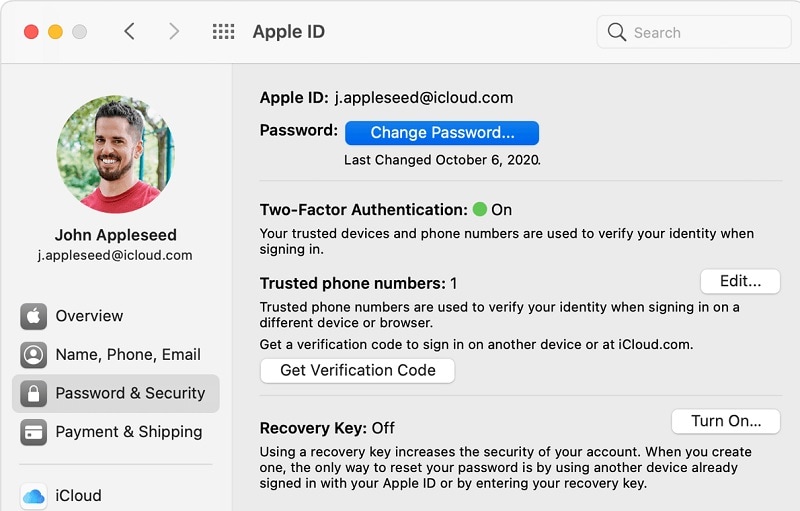 alterar a senha do id da apple mac