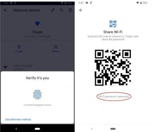 ellenőrizze a wifi jelszavát android