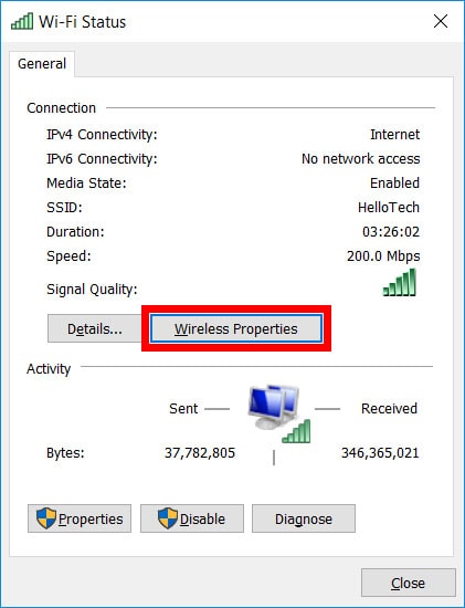 Windows hálózati vezeték nélküli tulajdonságok