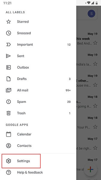 Gmail 在 Android 上崩溃 - 查找设置